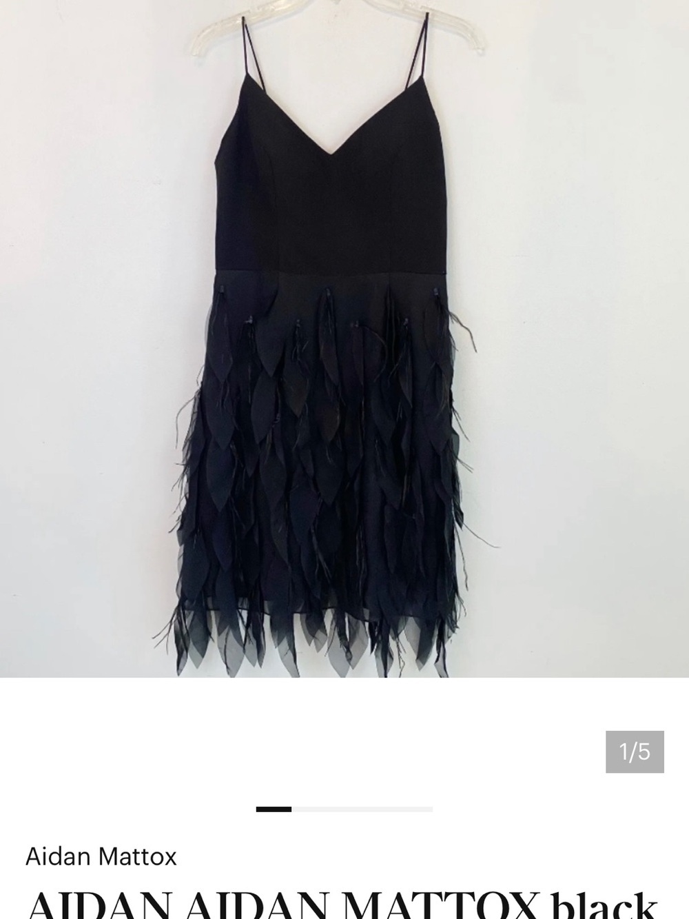 Aidan Mattox Black Feather-Trim Slip Dress